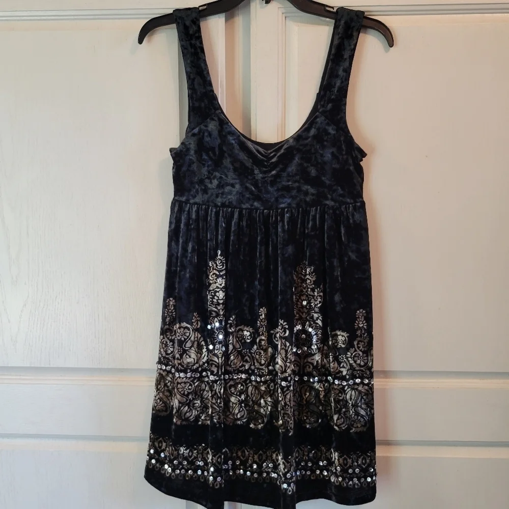 Free People Black Velvet Sequin Sleeveless Mini Dress